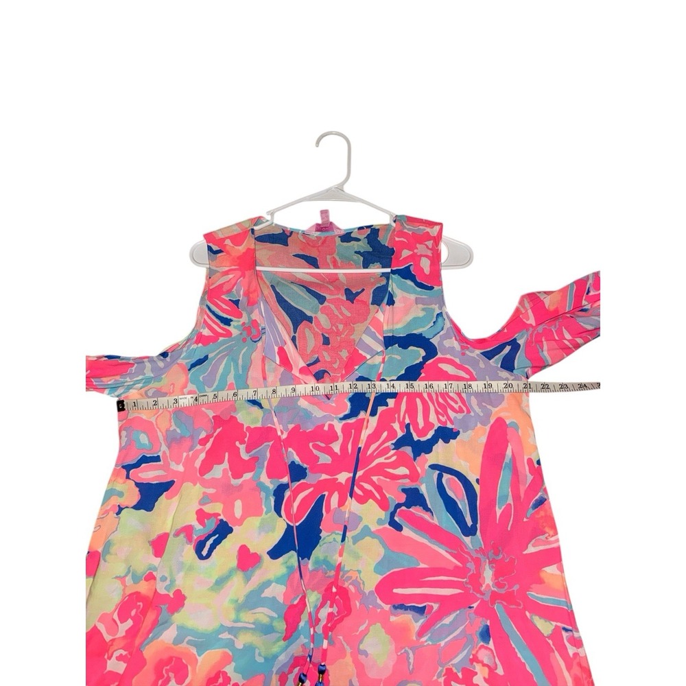 Lilly Pulitzer‎ Benicia Tunic Dress Playa Hermosa Slit Sleeves Tassels Size L - Picture 7 of 8